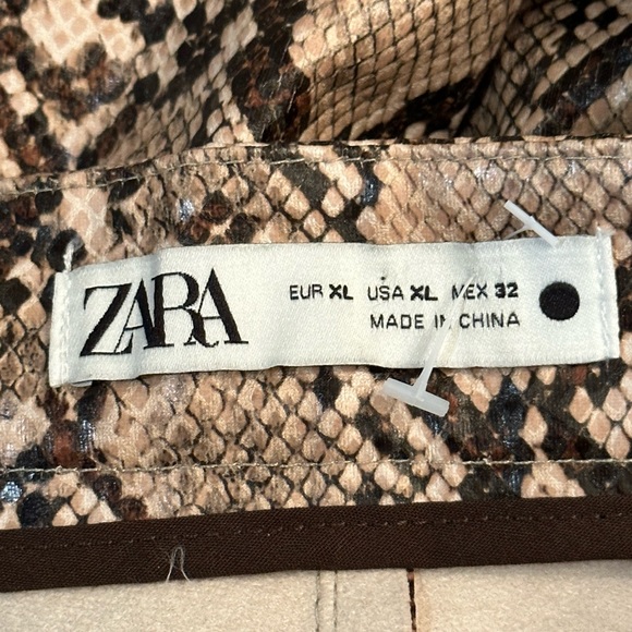 Zara Snake Print Faux Leather Pants Sand Brown High Waist XL - Picture 7 of 9
